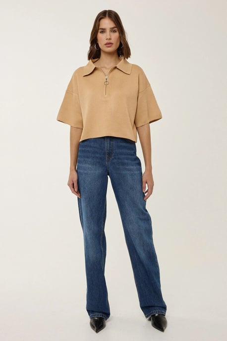 Knitted Zipper Collar Top - Image 2