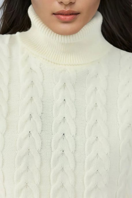 Turtleneck Knitwear Sweater Vest with Hair Braid Pattern - Image 4