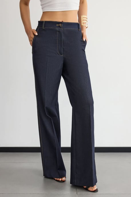High-Waist Straight-Leg Trousers with Stitch Details - Image 2