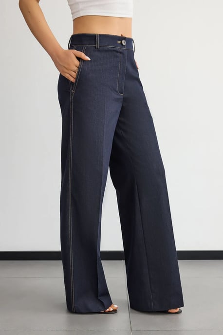 High-Waist Straight-Leg Trousers with Stitch Details - Image 4