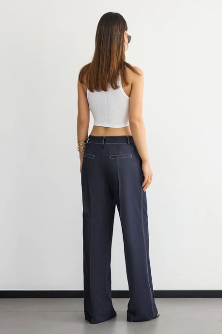 High-Waist Straight-Leg Trousers with Stitch Details - Image 5