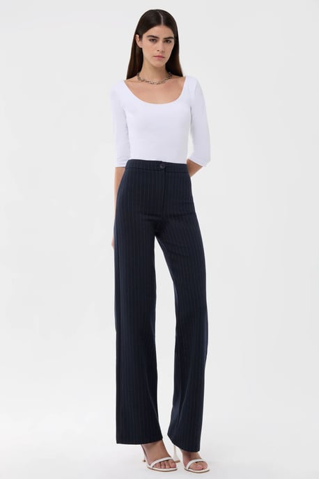 High Waist Striped Straight Leg Pants - Image 1
