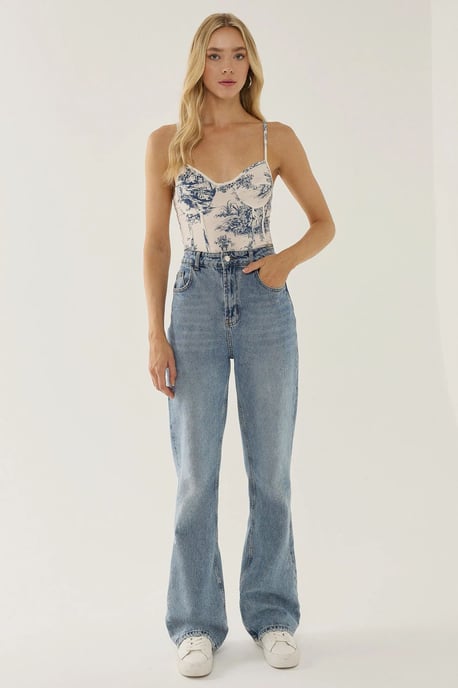 Corset Inspired Patterned Bodysuit - Image 3