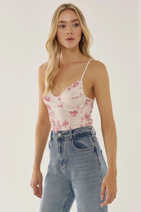 Corset Inspired Patterned Bodysuit - Image 4