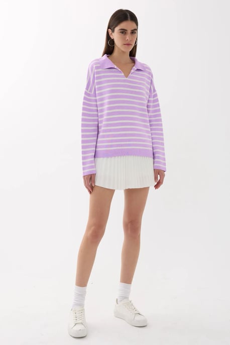 Striped Knitwear Polo Shirt Sweater - Image 2