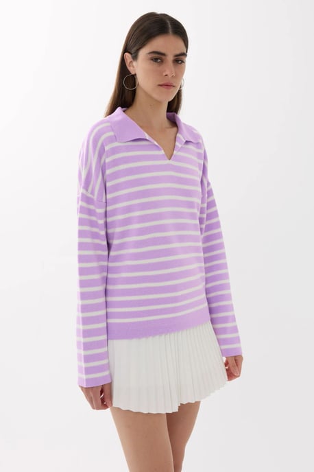 Striped Knitwear Polo Shirt Sweater - Image 3