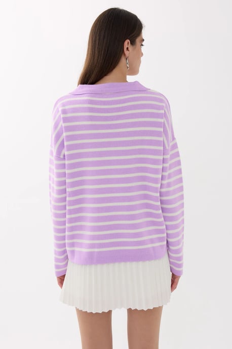 Striped Knitwear Polo Shirt Sweater - Image 4
