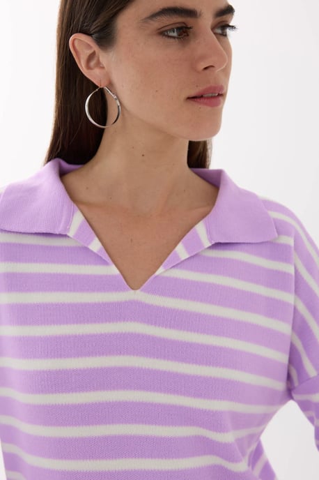 Striped Knitwear Polo Shirt Sweater - Image 5