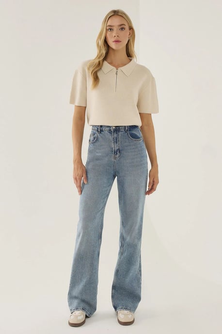 Polo Collar Zippered Sweater - Image 2