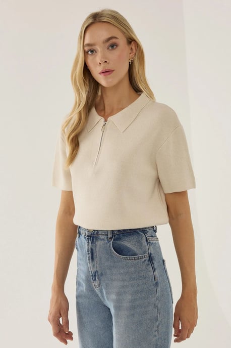 Polo Collar Zippered Sweater - Image 3