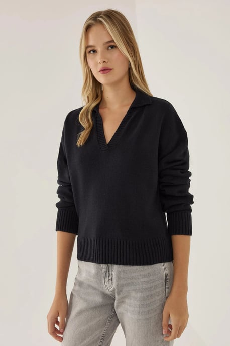 Polo Collar Knit Sweater - Image 1