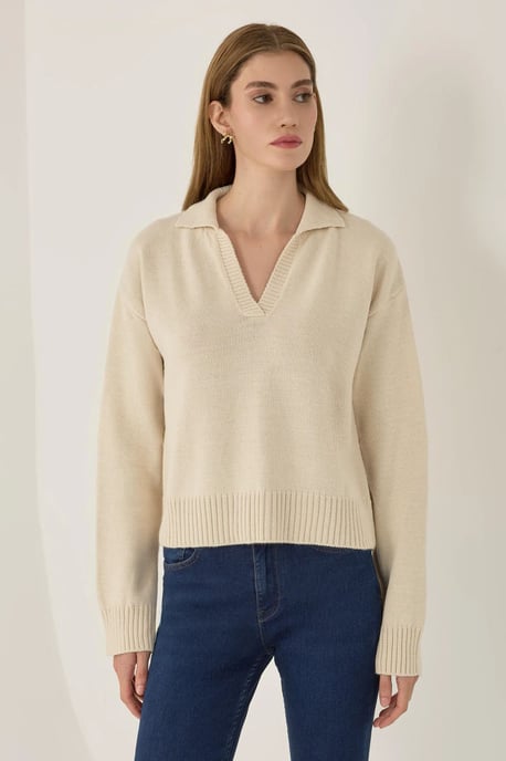 Polo Collar Knit Sweater - Image 1