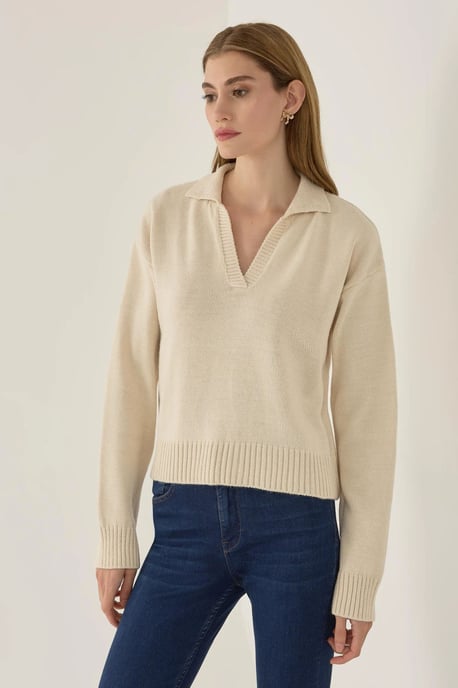 Polo Collar Knit Sweater - Image 2