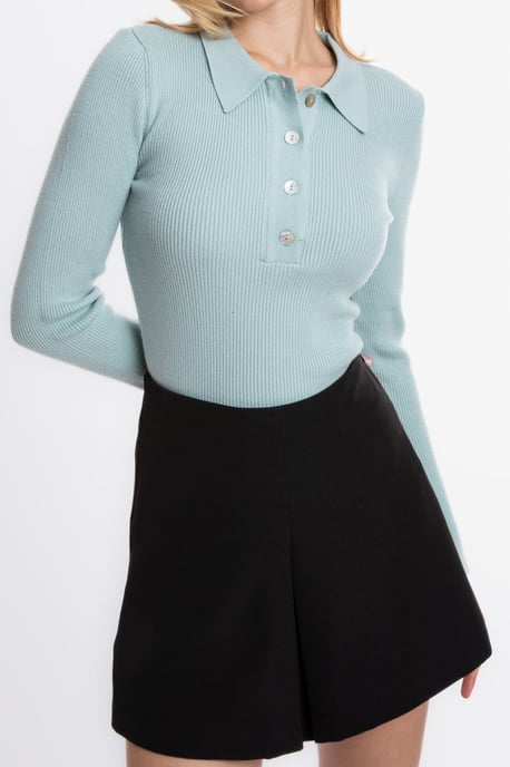 Solid Polo Collar Ribbed Casual Sweater - Image 5