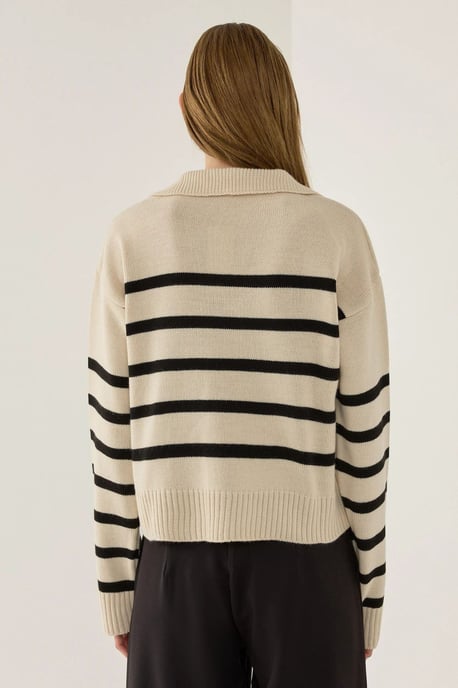 Striped Polo Collar Knit Sweater - Image 4