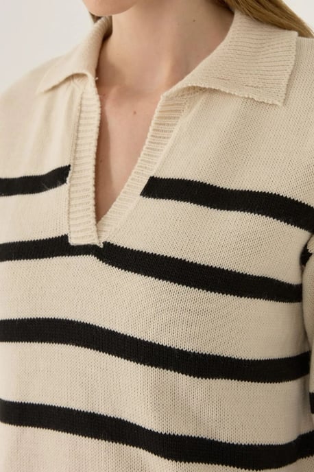 Striped Polo Collar Knit Sweater - Image 5