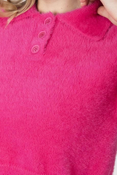 Shirt Collar Buttoned Short Sleeve Fluffy Sweater - Image 5
