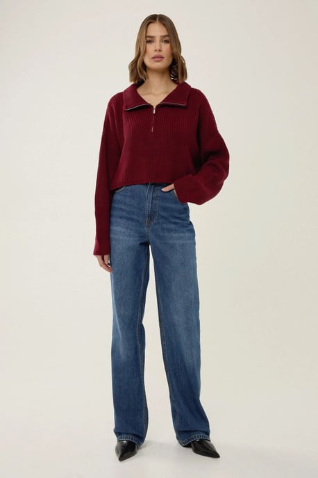 Zipper Collar Crop Sweater - Image 2