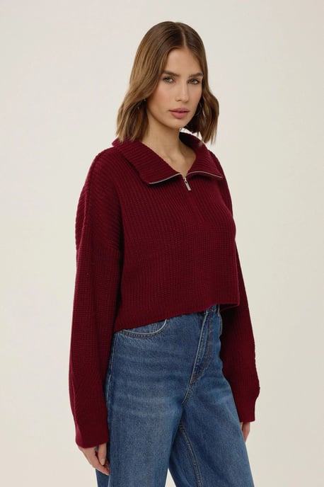 Zipper Collar Crop Sweater - Image 3