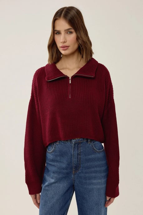 Zipper Collar Crop Sweater - Image 4