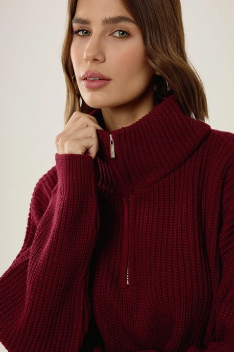 Zipper Collar Crop Sweater - Image 5