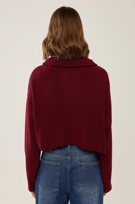 Zipper Collar Crop Sweater - Image 6