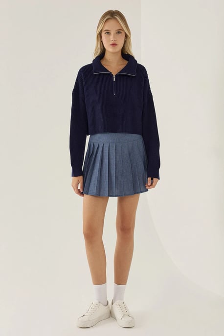 Zipper Collar Crop Sweater - Image 2