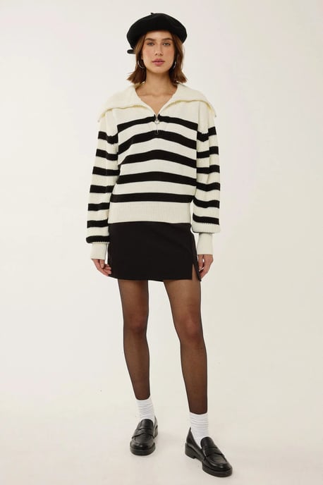 Oversized Striped Zippered Sweater - Image 1