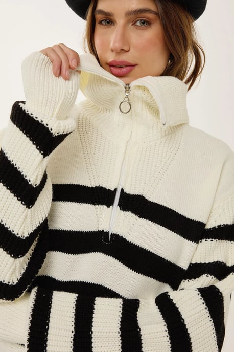 Oversized Striped Zippered Sweater - Image 2