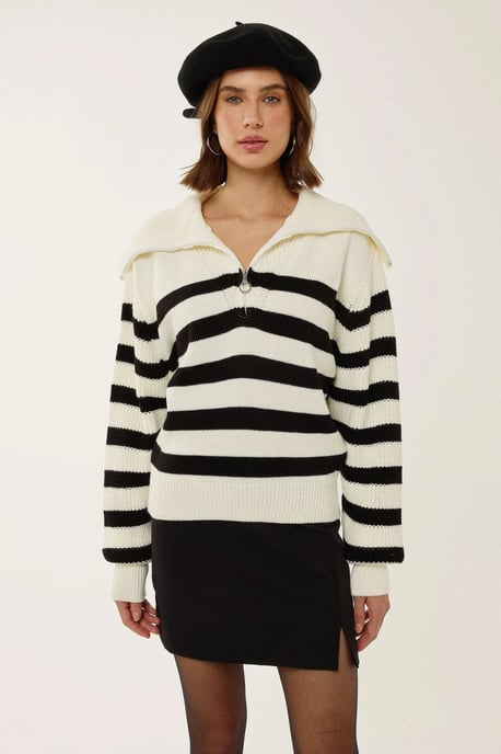 Oversized Striped Zippered Sweater - Image 3