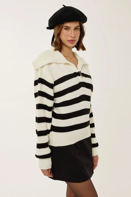 Oversized Striped Zippered Sweater - Image 4