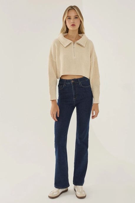 Zipper Collar Crop Sweater - Image 3