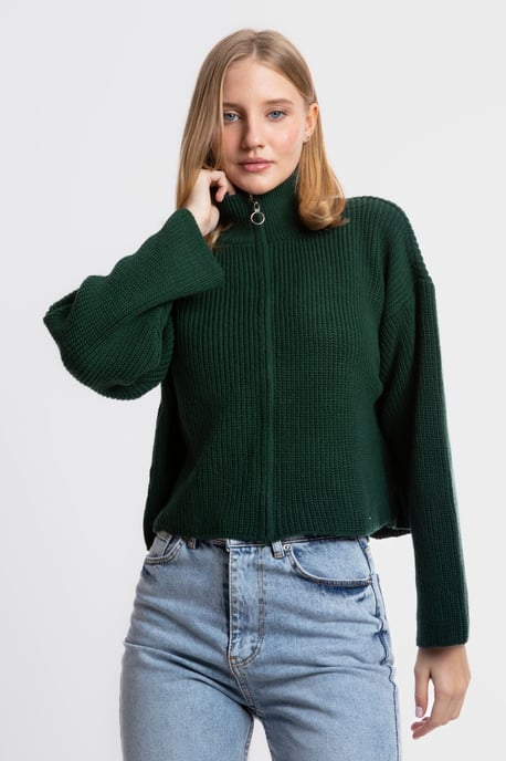 High Neck Zippered Oversized Sweater - Image 1