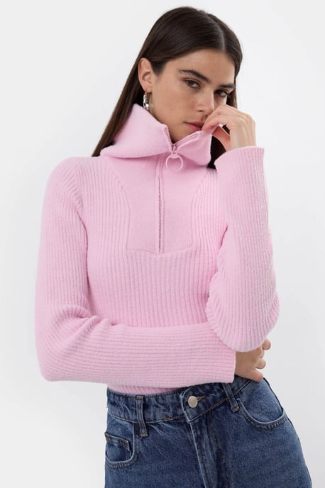 Zippered Knitted Sweater - Image 1
