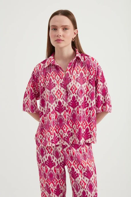Satin Avslappnad Kortärmad Boho Skjorta - Image 4