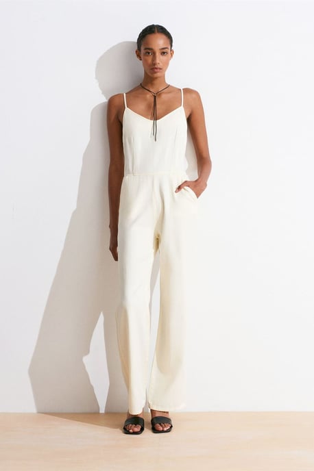 Gestrikte Wijde Pijpen V-hals Jumpsuit - Image 5
