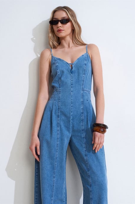 Wide-Leg Denim Jumpsuit - Image 3