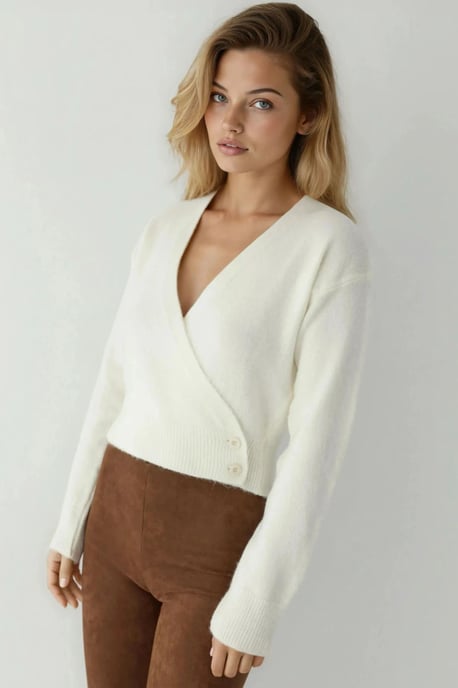 V-Neck Buttoned Wrap Sweater - Image 2