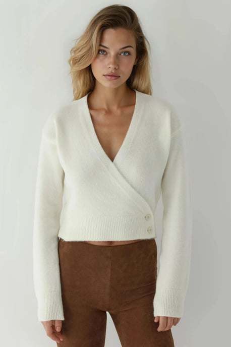 V-Neck Buttoned Wrap Sweater - Image 6