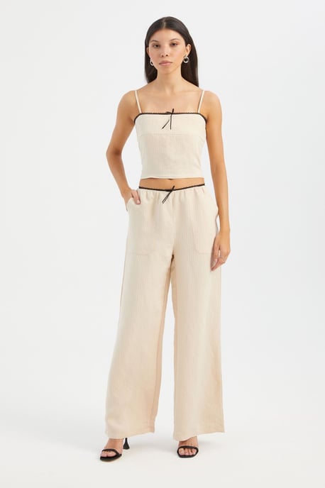 Striped High Waist Straight Leg Pajama Bottom with a Belt Detail - Image 2
