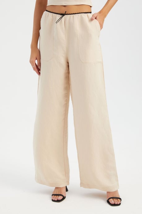 Striped High Waist Straight Leg Pajama Bottom with a Belt Detail - Image 3