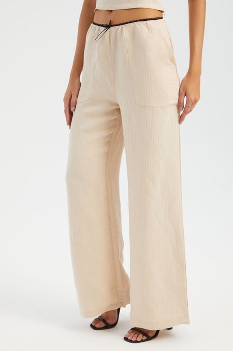 Striped High Waist Straight Leg Pajama Bottom with a Belt Detail - Image 4