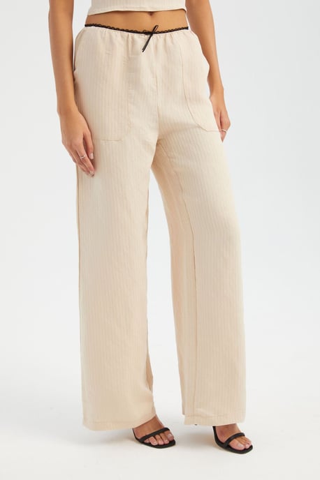 Striped High Waist Straight Leg Pajama Bottom with a Belt Detail - Image 5