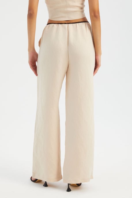 Striped High Waist Straight Leg Pajama Bottom with a Belt Detail - Image 6