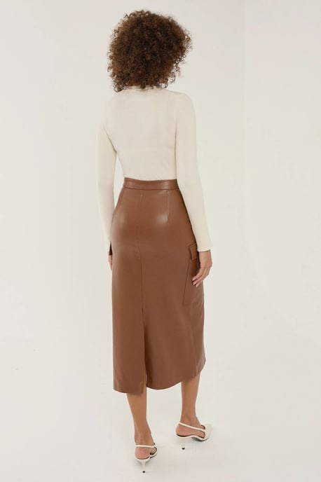 Faux skinnfickadetaljerad midikjol - Image 3