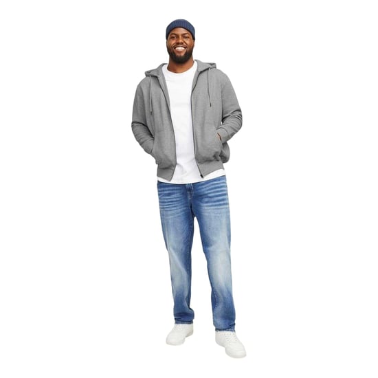 Jack And Jones Huvtröja med hel dragkedja för män i stora storlekar (Grå melange) - Image 5