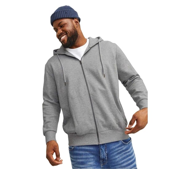 Jack And Jones Huvtröja med hel dragkedja för män i stora storlekar (Grå melange) - Image 6