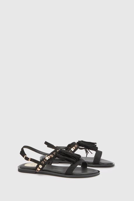 Tabi Faux Sued Tassel Trim Flat Sandals - Image 3