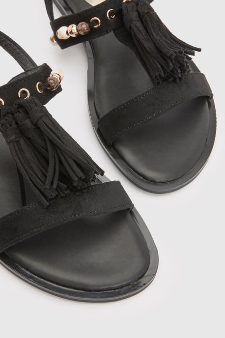 Tabi Faux Sued Tassel Trim Flat Sandals - Image 5