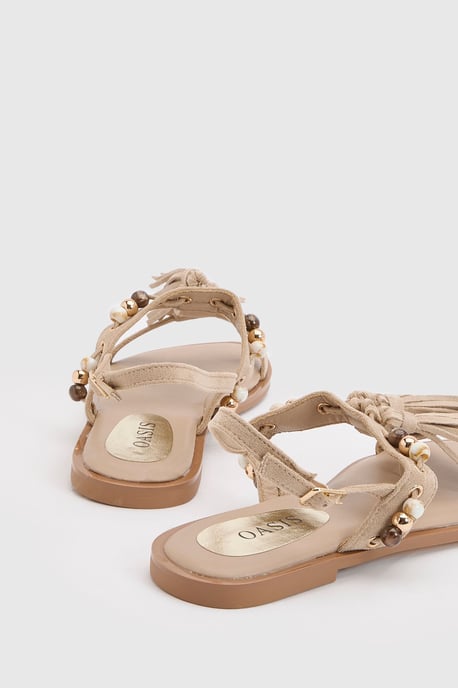 Tabi Faux Sued Tassel Trim Flat Sandals - Image 4
